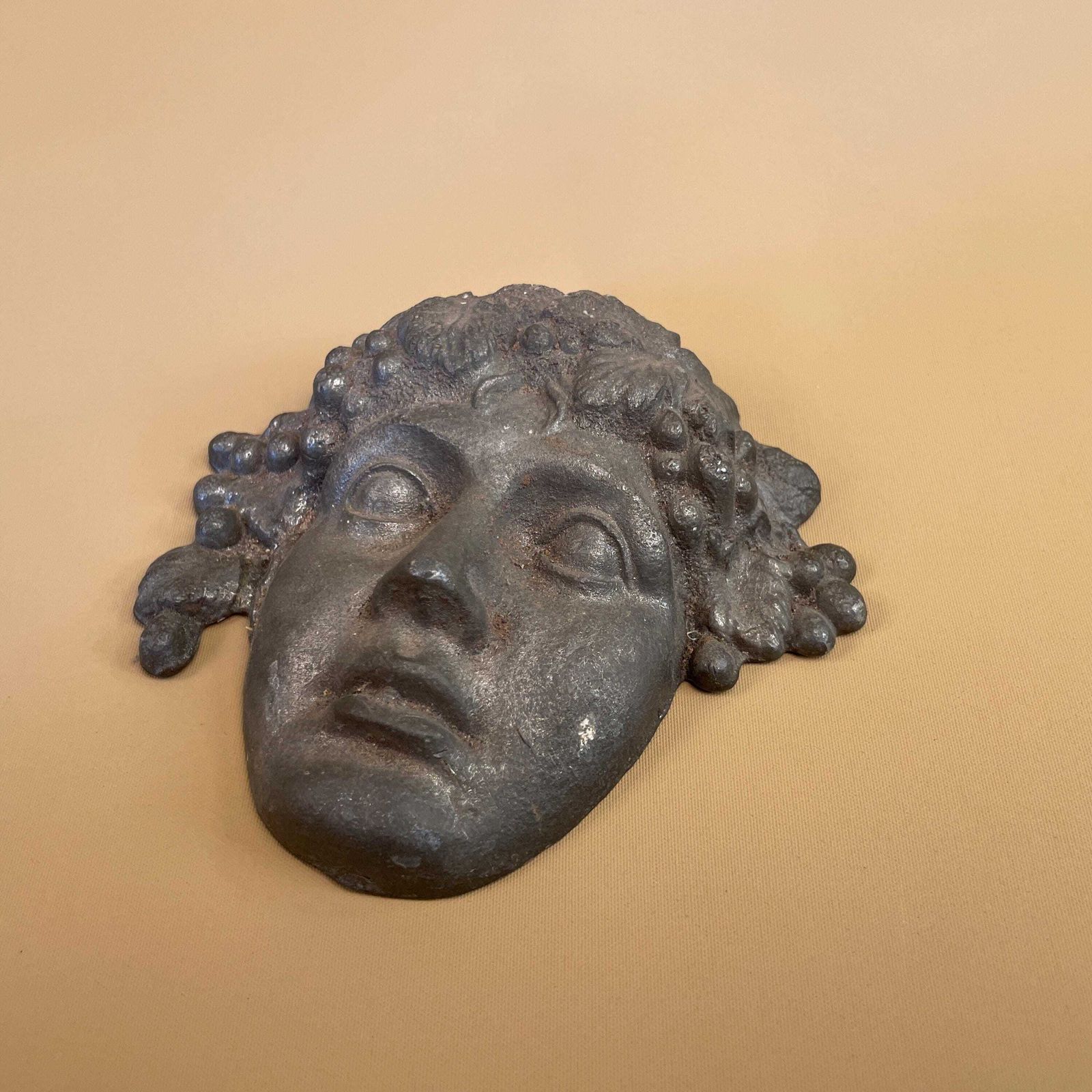 Vintage Heavy Face Ornament Head Art Metal Bronze Roman Style Sculpture Antique Repro Grey Silver photo 65.0