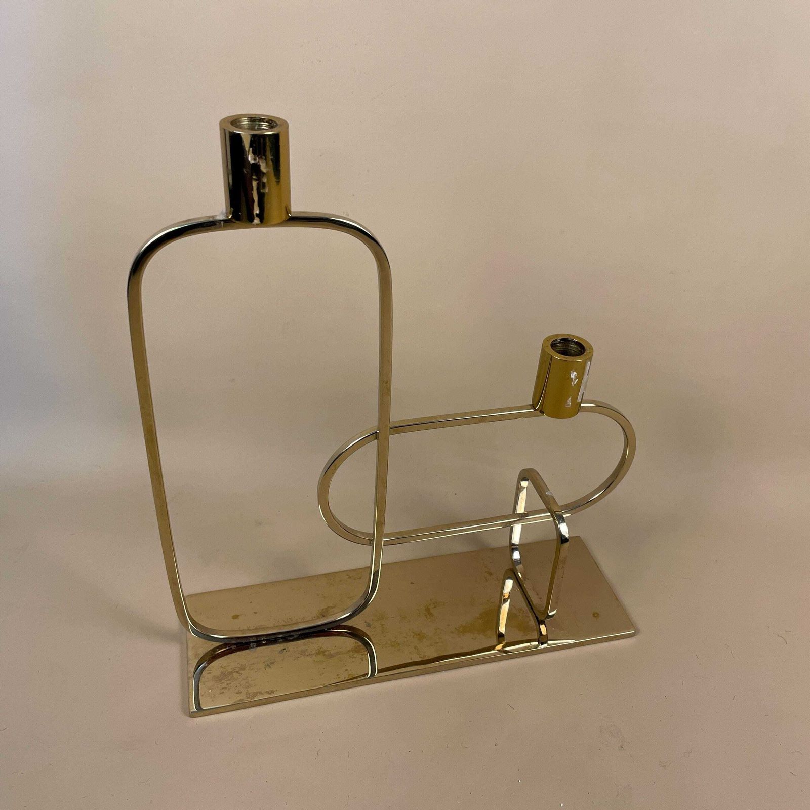 Retro Modern Gold Candelabra Gold Brass Metal Candlestick Candle Stick Vintage Taper Dinner Candlesticks Curved Pattern 2 Arms Table Top photo for sale