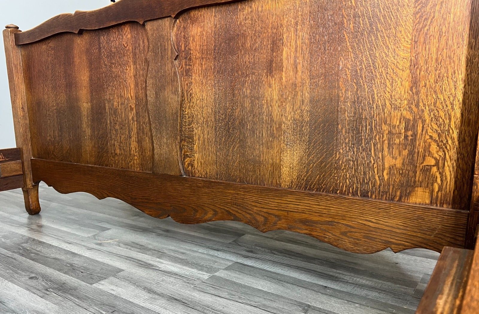 399.0 Bed Vintage French Louis XV Double Bed Frame Oak Carved Headboard  Lot 3788 photo