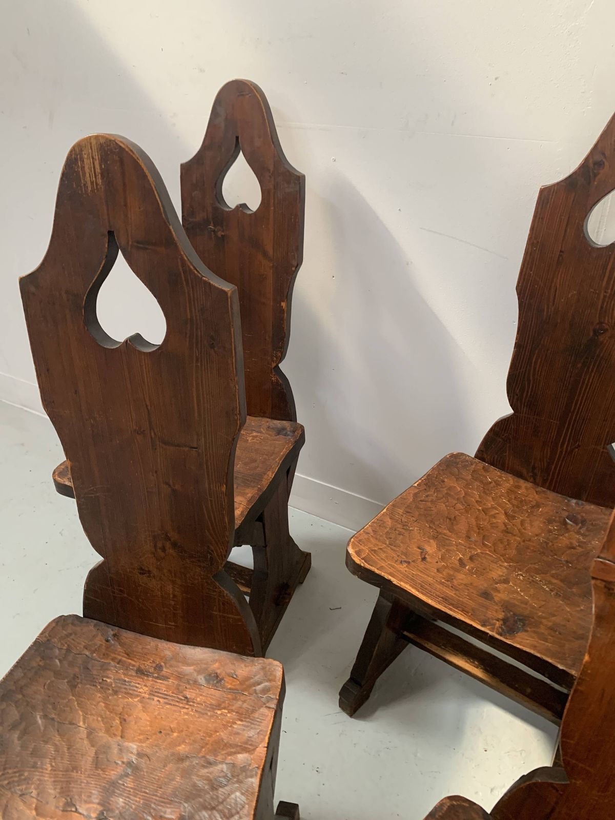 Set Of Six Natural Wood Chairs "Brutalist Art" 20th Century photo buy
