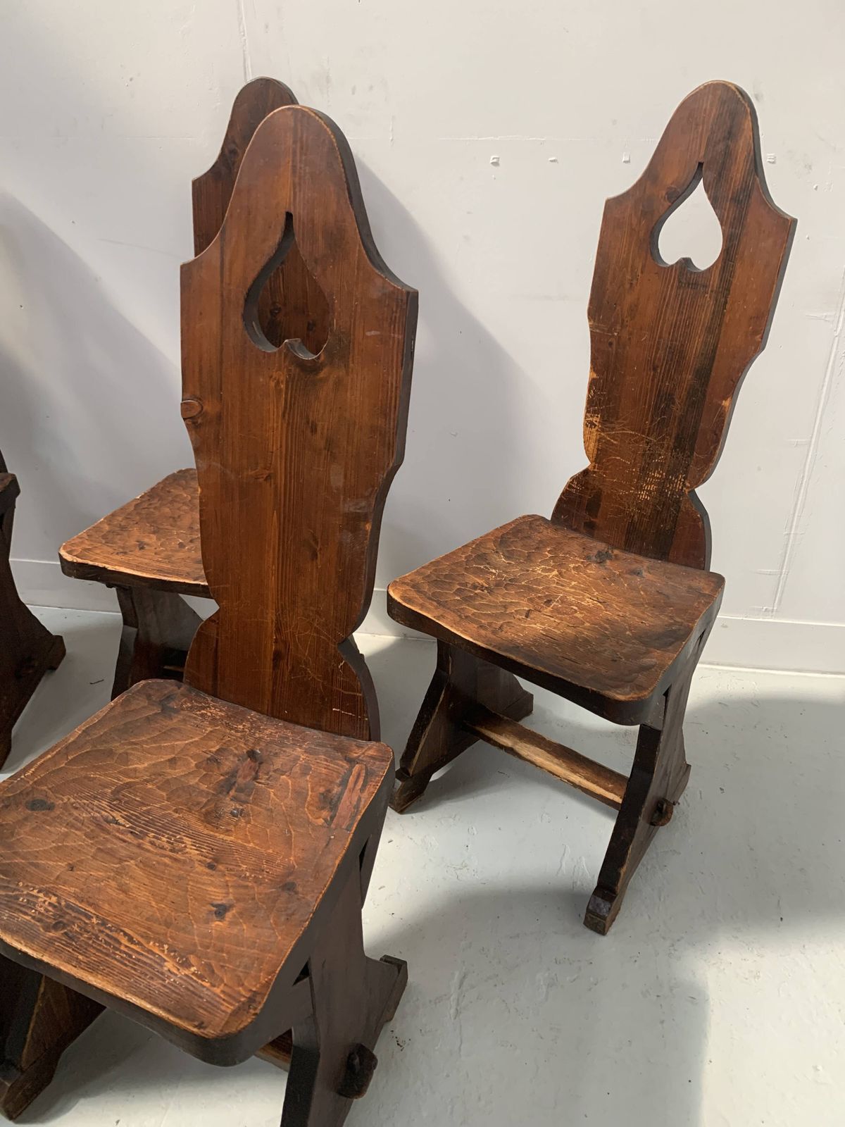 Set Of Six Natural Wood Chairs "Brutalist Art" 20th Century photo vintage