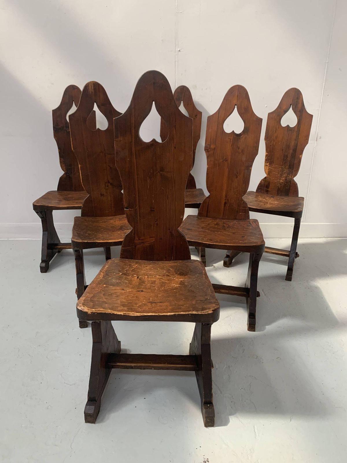 Furniture Set Of Six Natural Wood Chairs "Brutalist Art" 20th Century photo