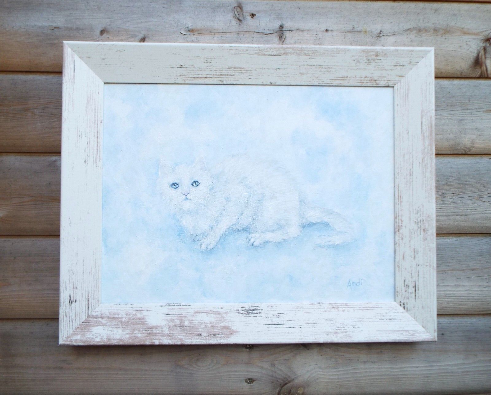 White Cloud Cat  Original Painting Unique 39cm X 49cm  Andi J Lucas photo buy