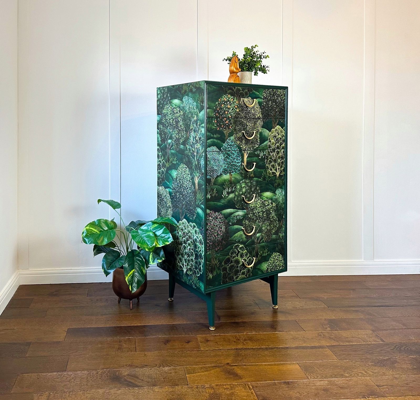 Made To Order Cole & Son Forest Vintage Mid Century Chest Of Drawers, Green Storage Tallboy photo furniture