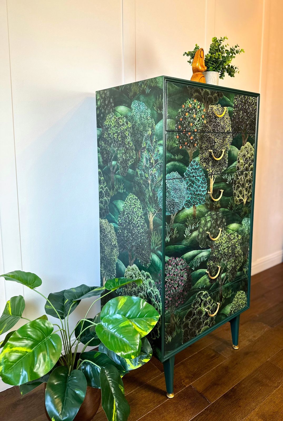 Made To Order Cole & Son Forest Vintage Mid Century Chest Of Drawers, Green Storage Tallboy photo 1145.0