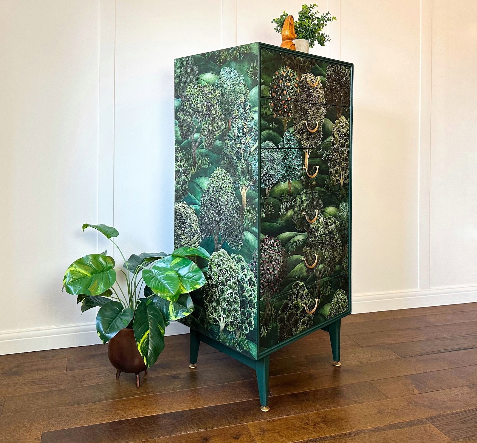 Made To Order Cole & Son Forest Vintage Mid Century Chest Of Drawers, Green Storage Tallboy photo vintage