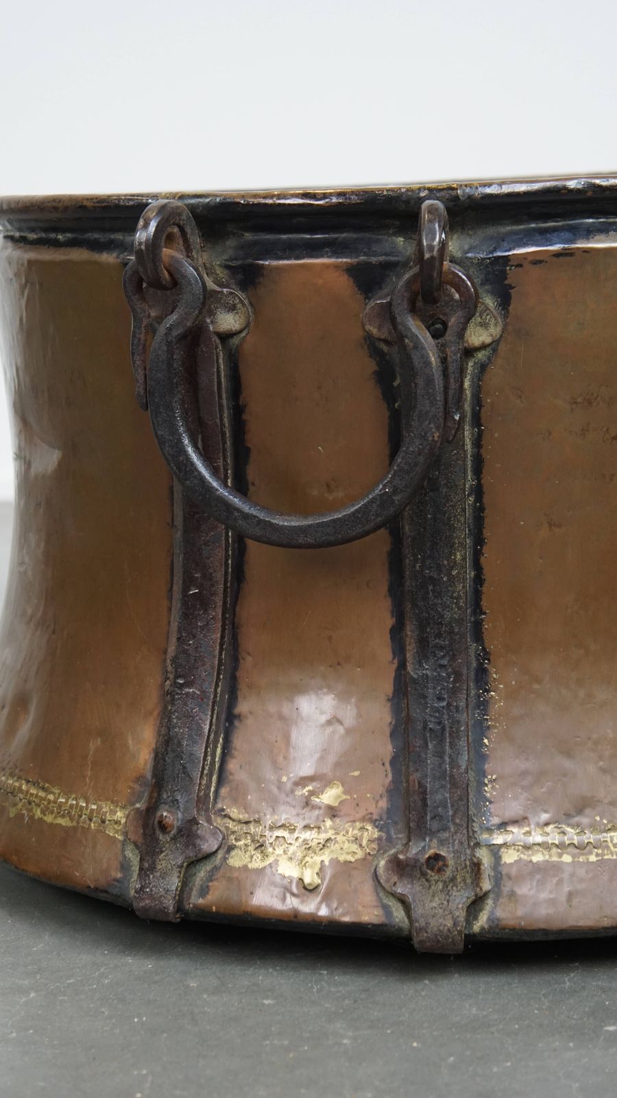 photo for sale Unique Large And Very Charming Antique Copper Kettle/Firewood Box With A Beautiful Patina