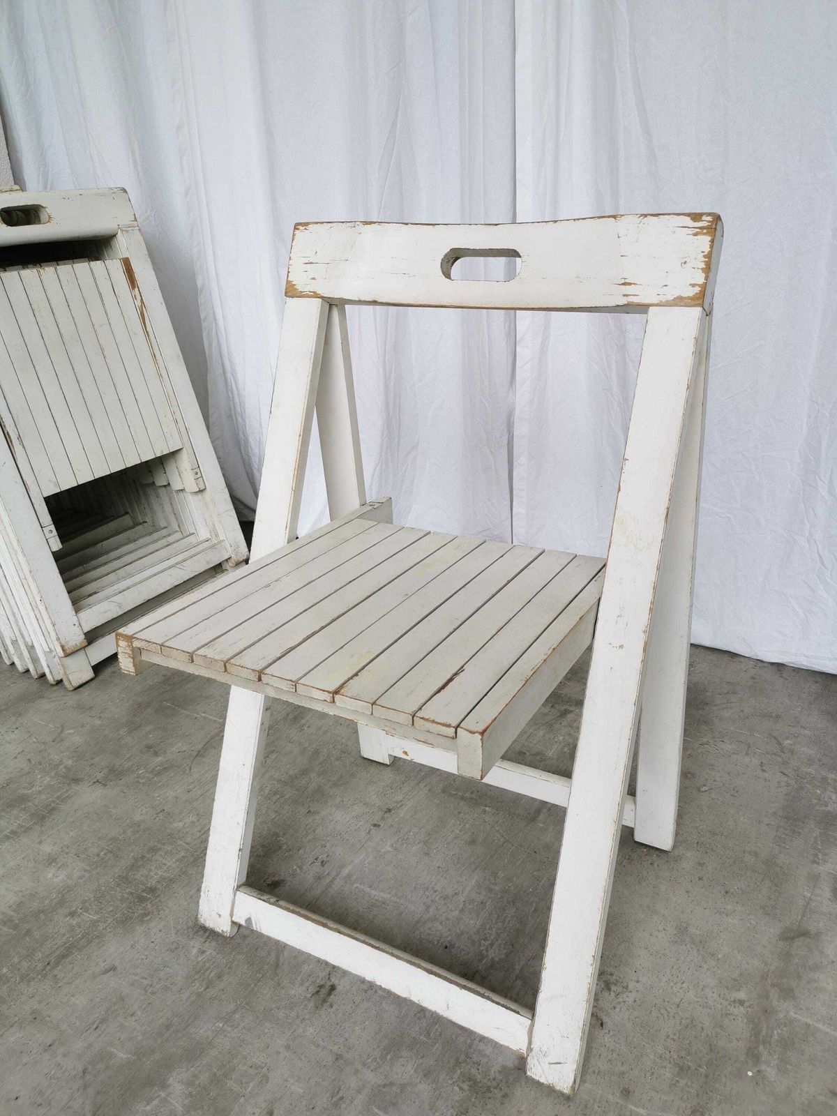 1 Of 14 Vintage Foldable Trieste Chairs By Aldo Jacober / 1970s / Mid Century White Wooden Dining Chair / Outdoor Or Indoor Bar Bistro Chair photo Furniture