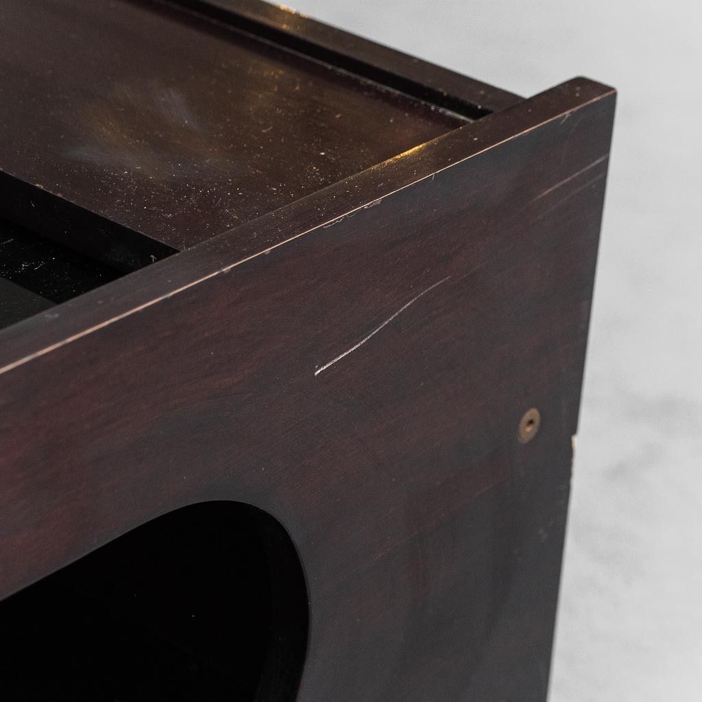 257.0 Wooden Coffee Table With Opening Top, Smoked Glass, 1970s Vintage, Modern Antiques photo