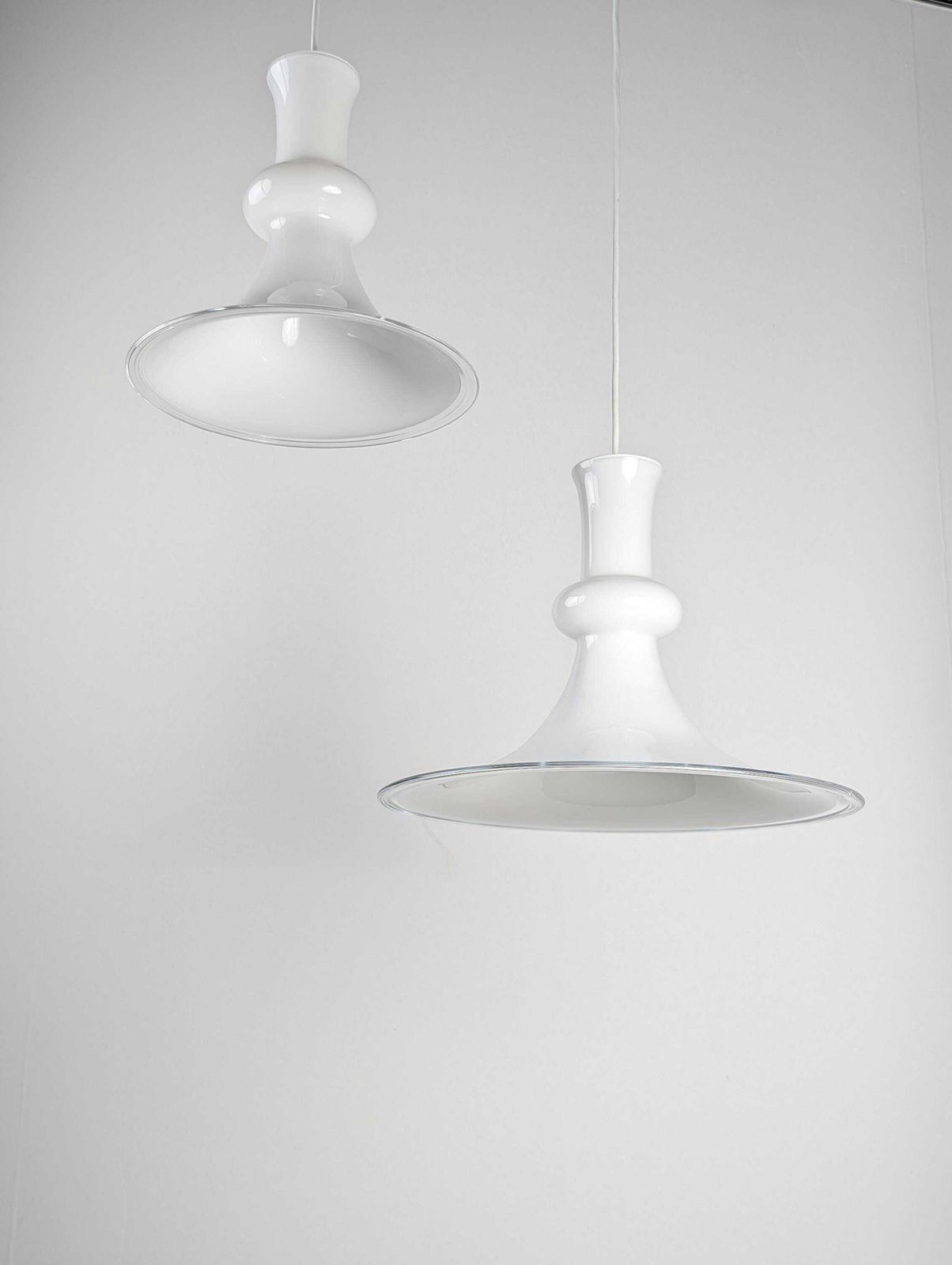 Pair Of Opaline Pendant Lamps By Michael Bang For Royal Copenhagen, 1970s photo Lighting