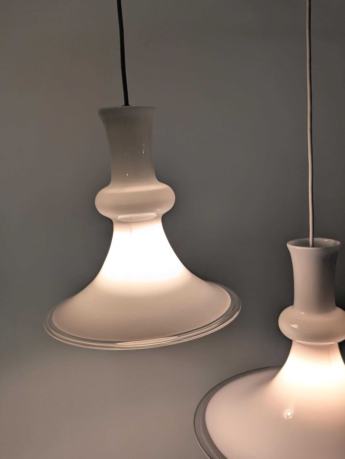 Pair Of Opaline Pendant Lamps By Michael Bang For Royal Copenhagen, 1970s photo vintage