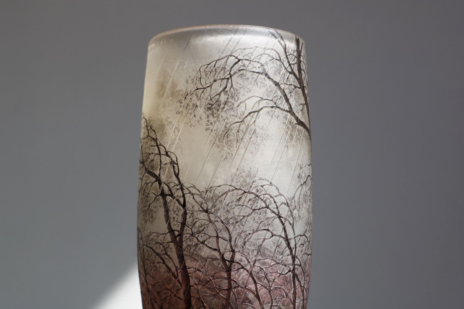 Cameo Etched & Enameled Glass Vase 'Paysage De Pluie' By Daum Freres Rain Scene photo vinterior