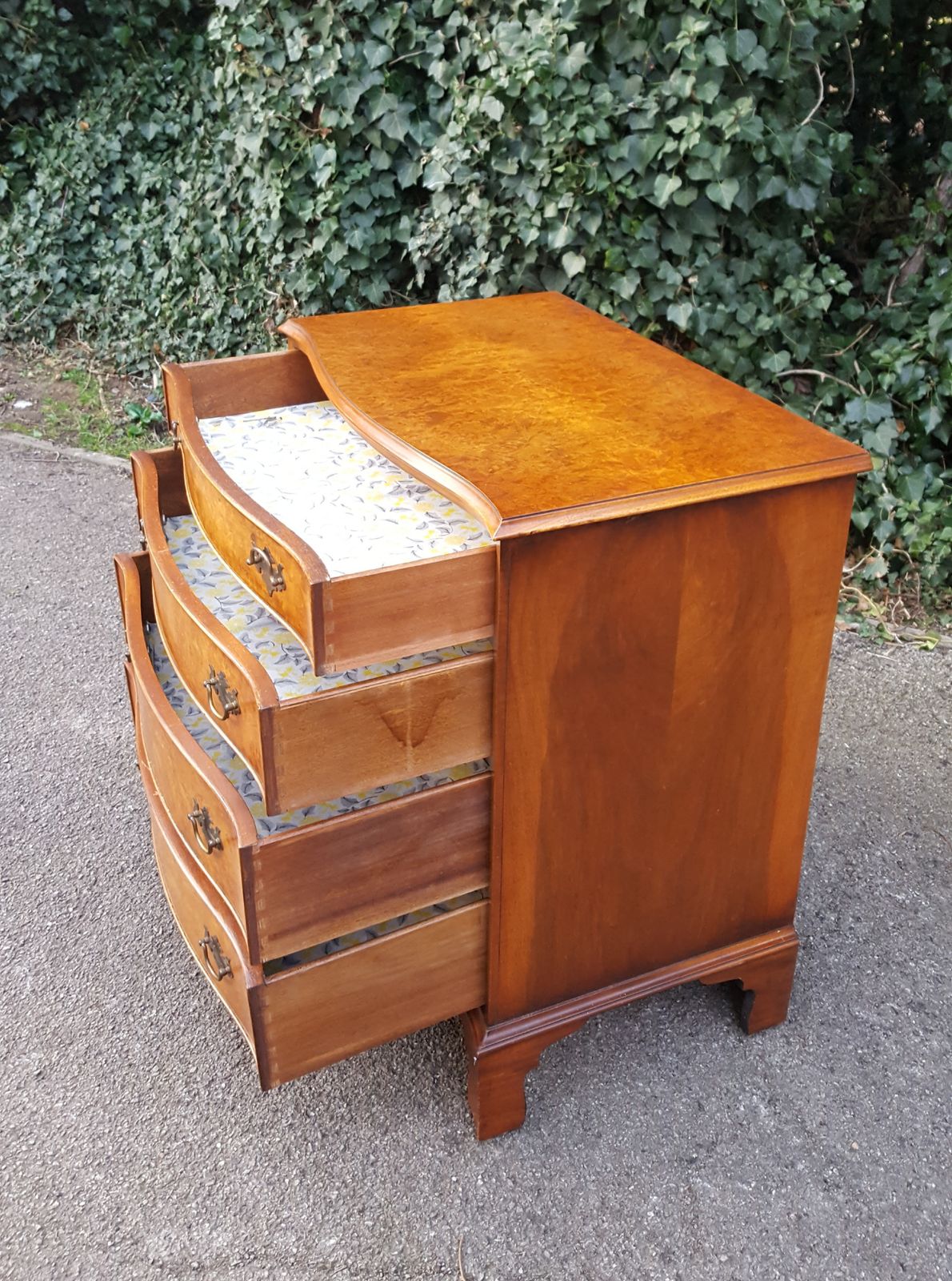 Burr Walnut Serpentine Front Chest Of 4 Drawers photo vintage