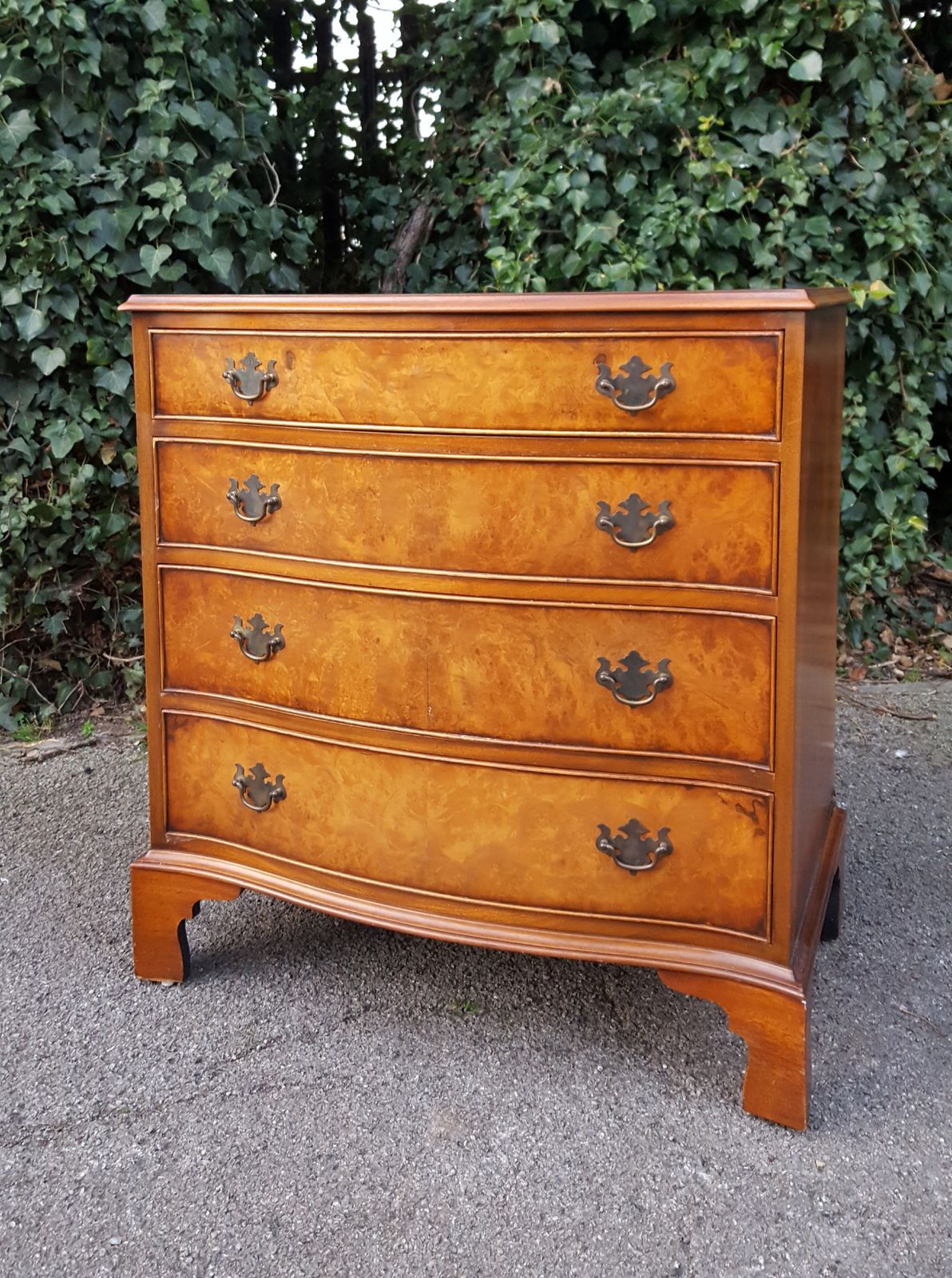 photo for sale Burr Walnut Serpentine Front Chest Of 4 Drawers
