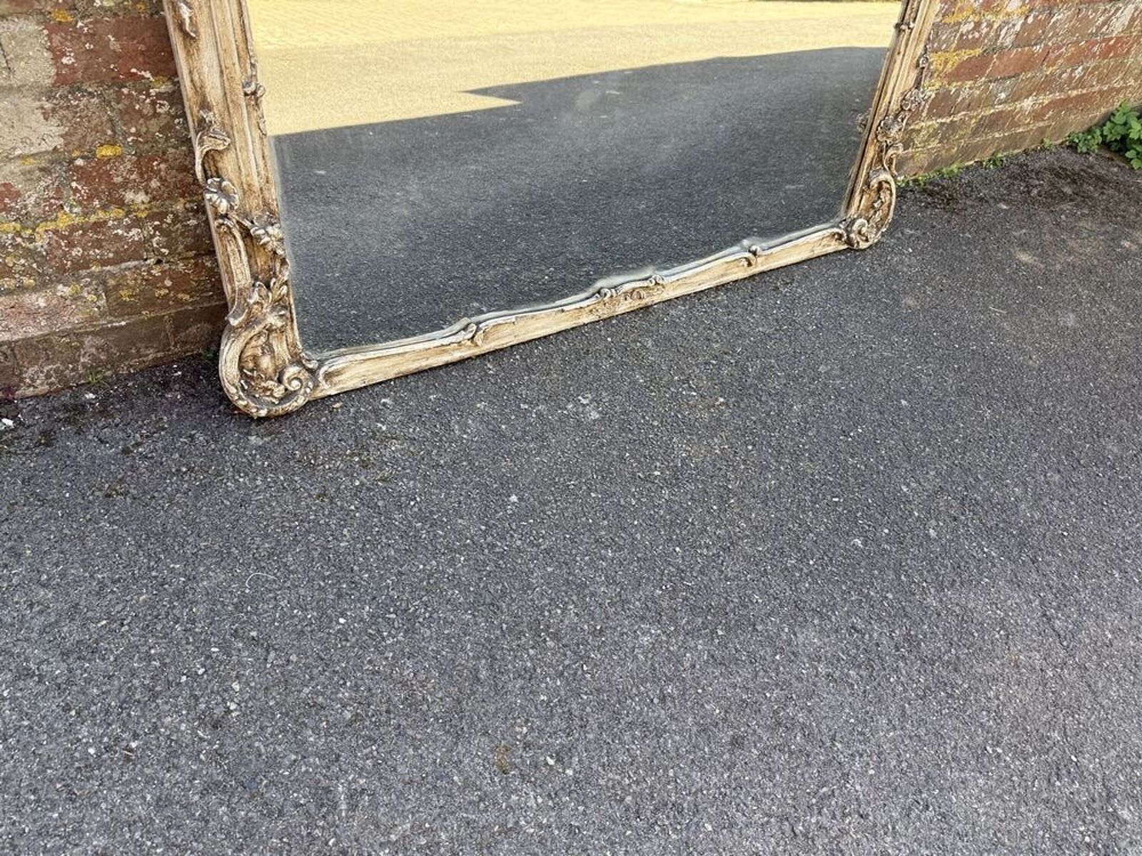 A Fabulous Large Antique English 19th Century Carved Wood & Gesso Distressed Painted Overm photo Home Decor
