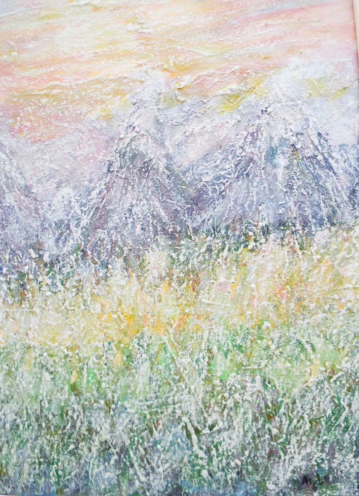 Large Abstract Mountain Landscape Snow Scene Painting Framed  Andi J Lucas photo vinterior
