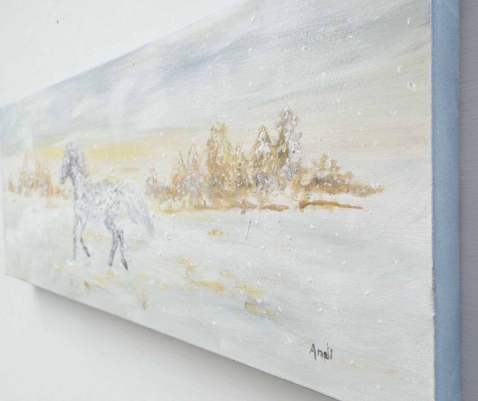 Original Painting Canvas Dappled Horse Winter Landscape Snow Scene Andi J Lucas photo Art