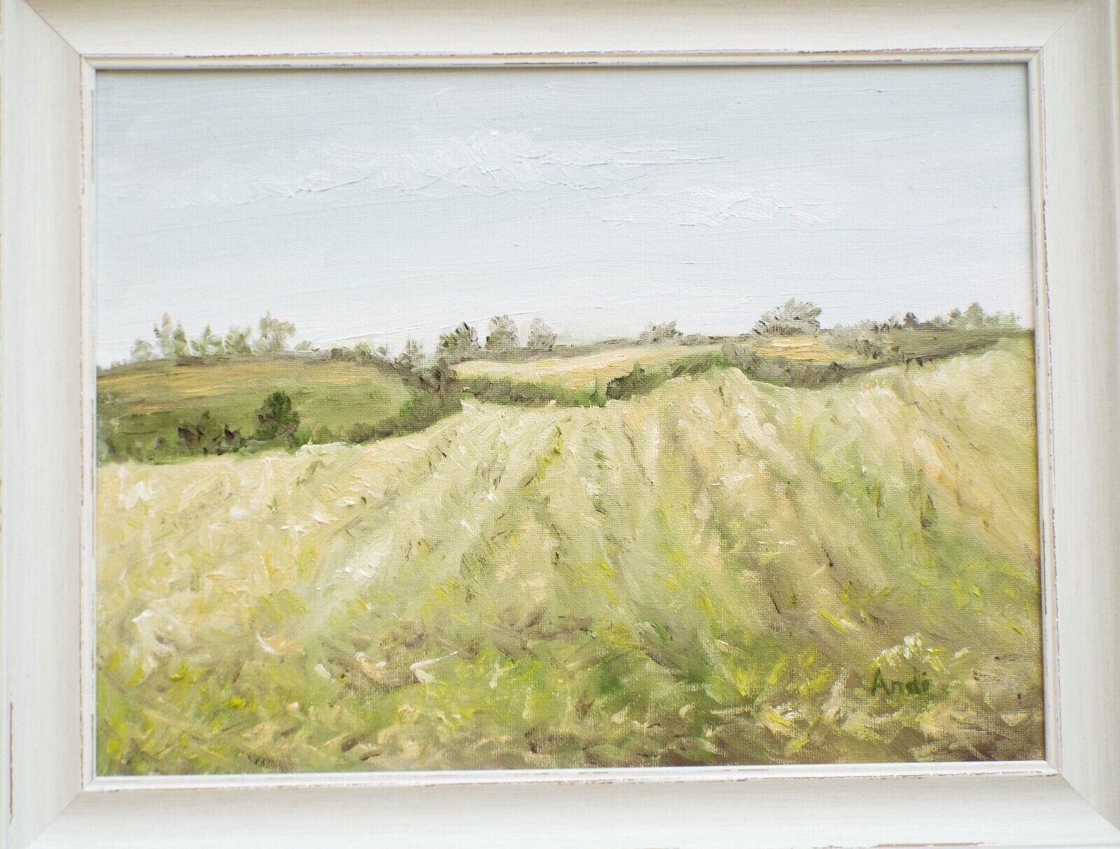 English Country Landscape Late Summer Field Original Oil Painting Andi J Lucas photo furniture