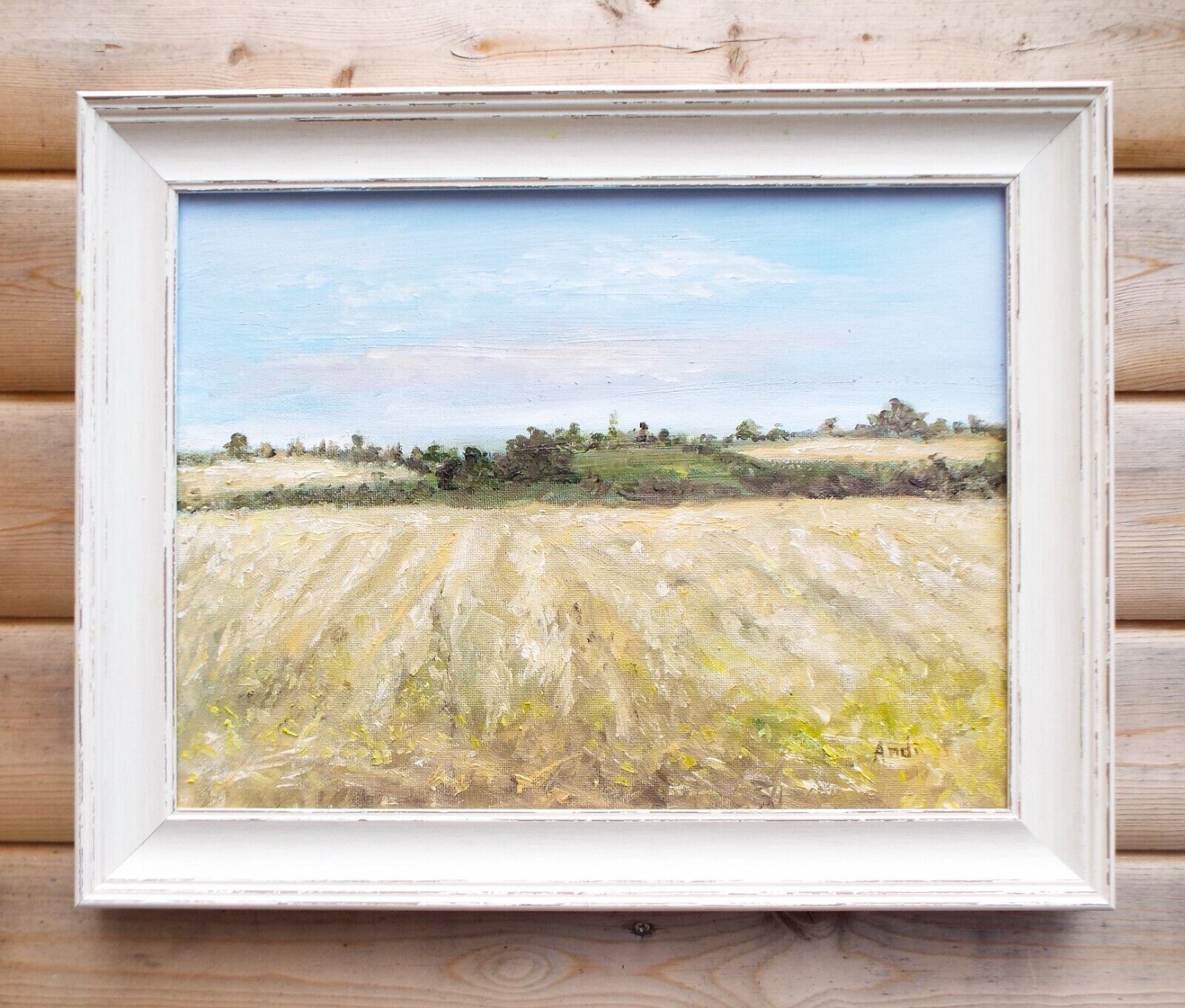 English Country Landscape Summer Harvest Field Original Oil Painting Andi Lucas