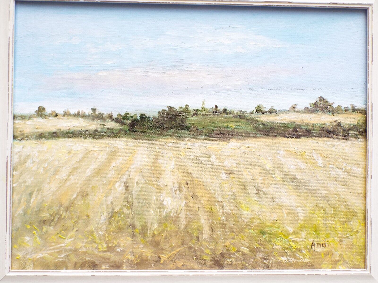 English Country Landscape Summer Harvest Field Original Oil Painting Andi Lucas photo furniture