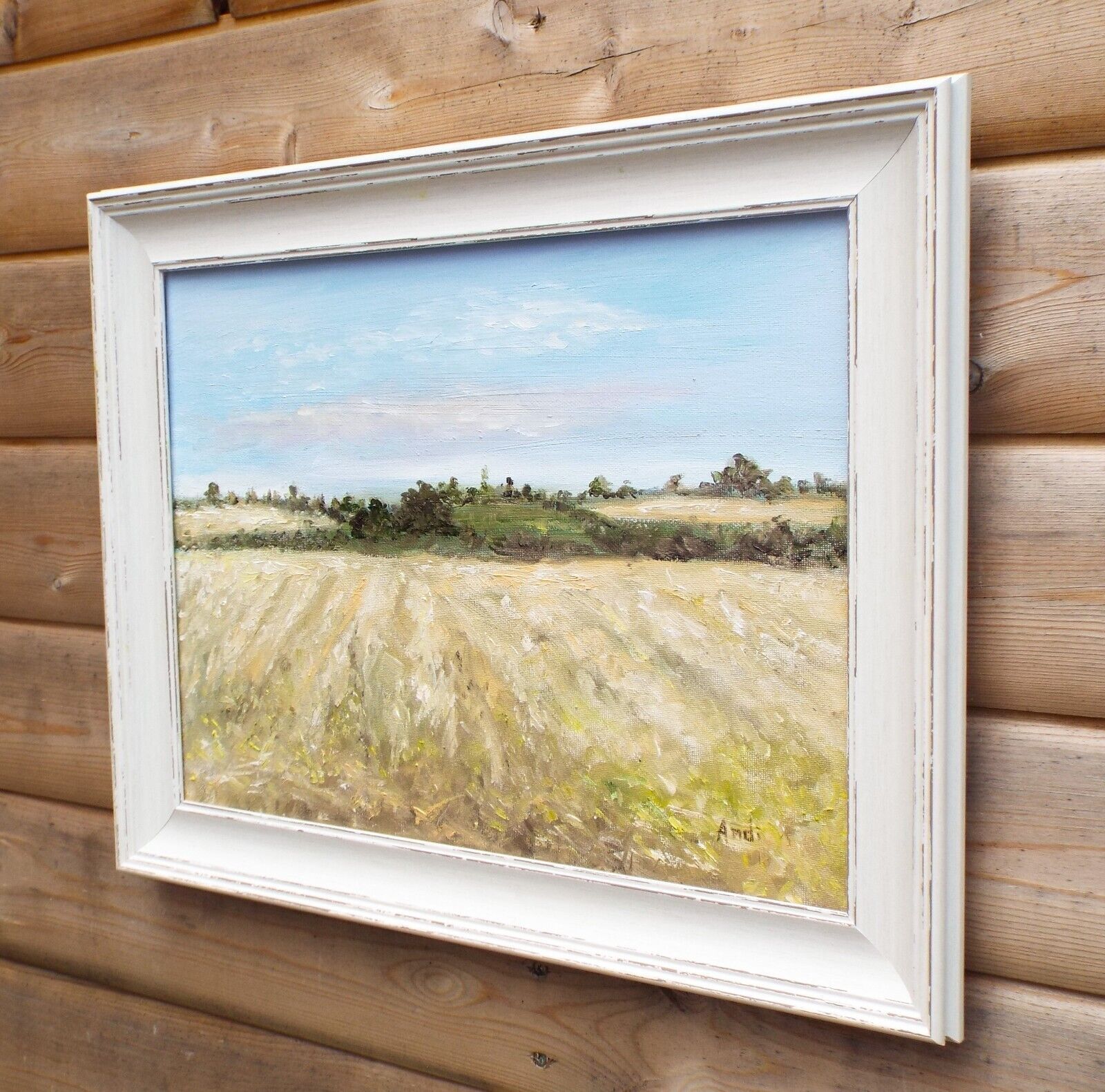 English Country Landscape Summer Harvest Field Original Oil Painting Andi Lucas photo for sale