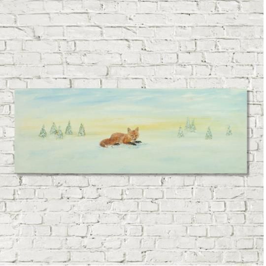 photo for sale Original Signed Painting Fox Winter Landscape Snow Scene 30x80cm Andi J Lucas