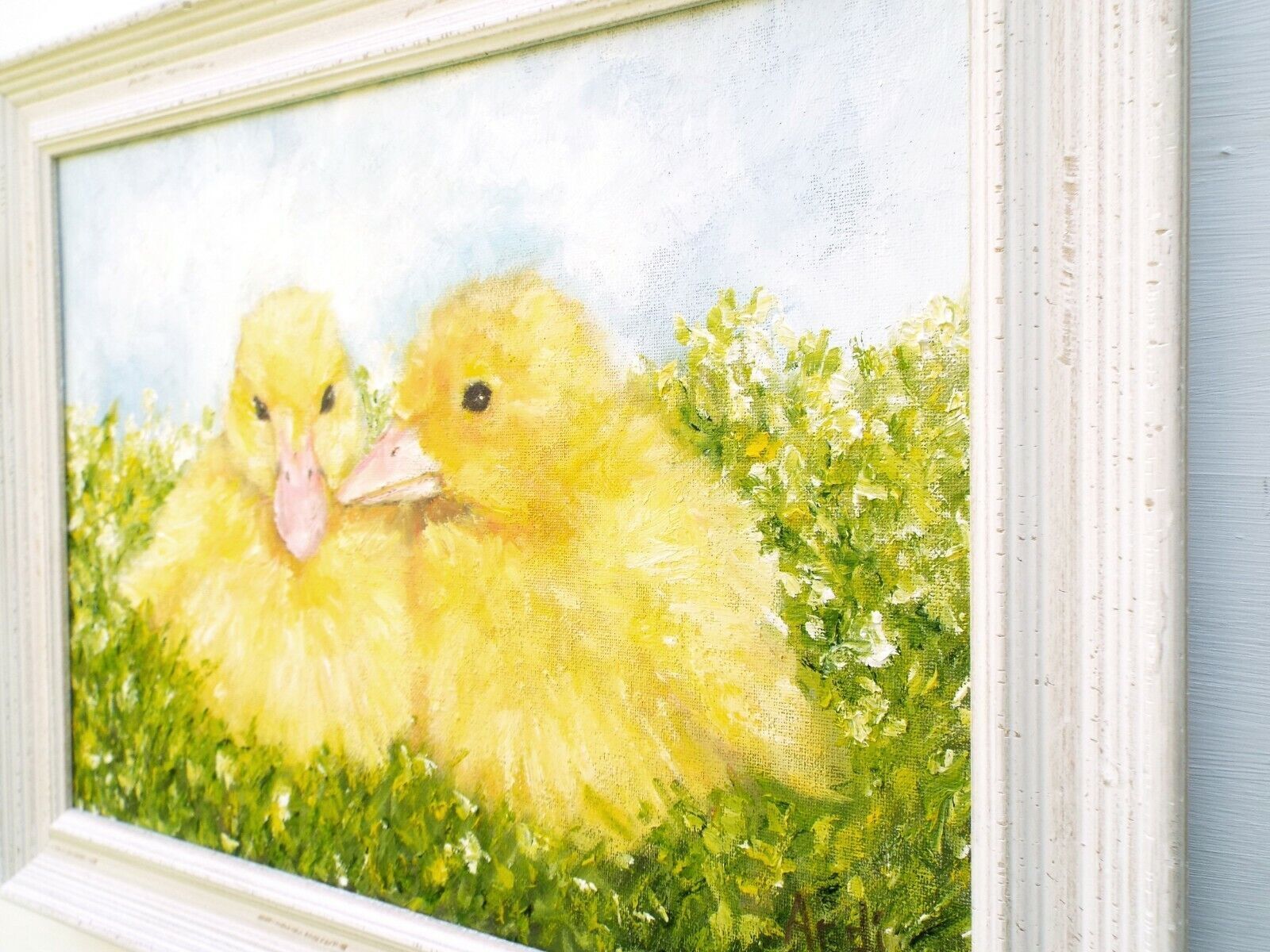 Yellow Ducklings Ducks Farmyard Original Oil Painting Signed Framed Andi J Lucas photo vinterior