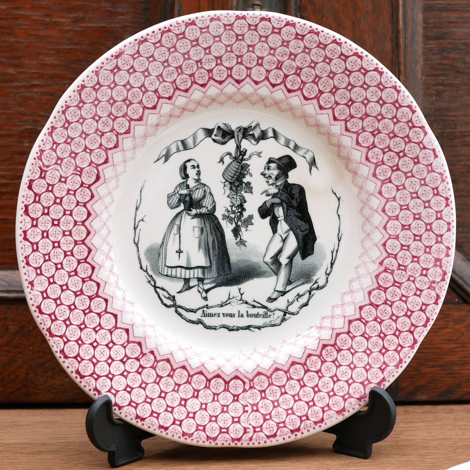 Hautin Boulenger Antique French Red Talking Plates Questions And Answers Produced During The Late 1800s Collectable And Decorative Plates photo vinterior