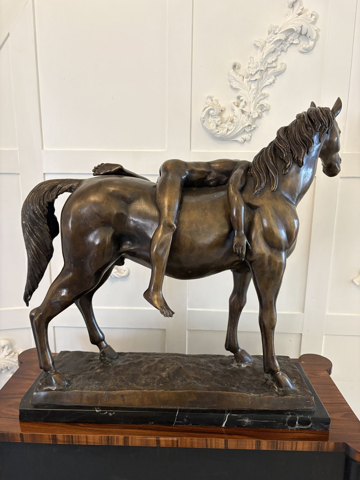 Large Antique Bronze Study Of A Nude Male On Horseback photo for sale