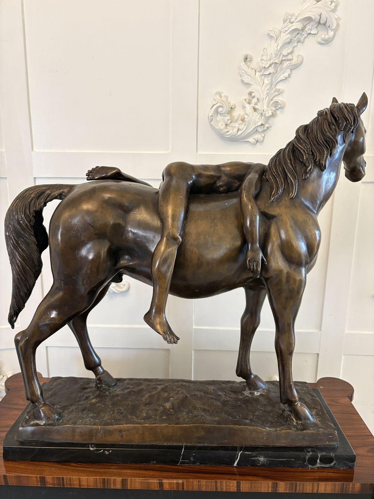 photo furniture Large Antique Bronze Study Of A Nude Male On Horseback