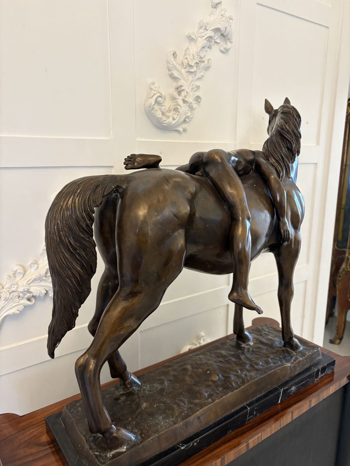 photo for sale Large Antique Bronze Study Of A Nude Male On Horseback