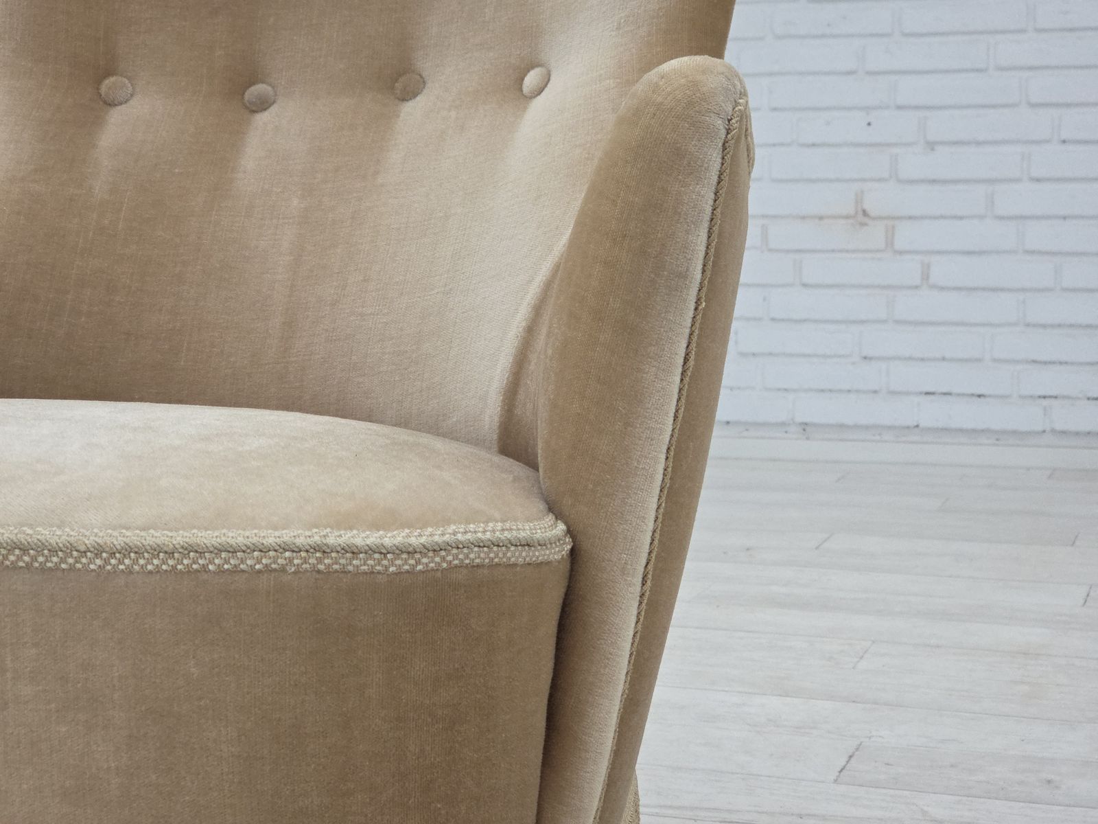 Ca. Jaren 1960, Deense Fauteuil In Groen/Bruin Meubelvelours, Ongerestaureerde Staat. photo 780.0