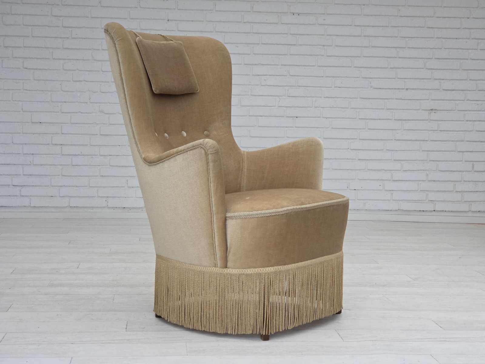 780.0 1960s, Danish Armchair In Green/Brown Furniture Velour, Original Condition. photo