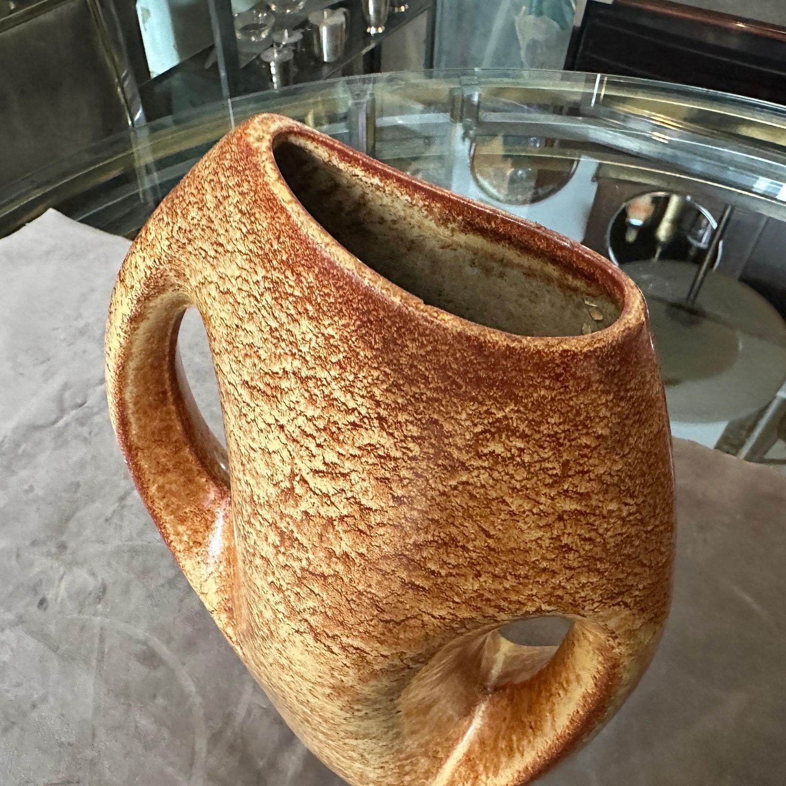 1970s Modernist Amber And Brown Ceramic Italian Vase By Giovanni Bertoncello photo Home Decor