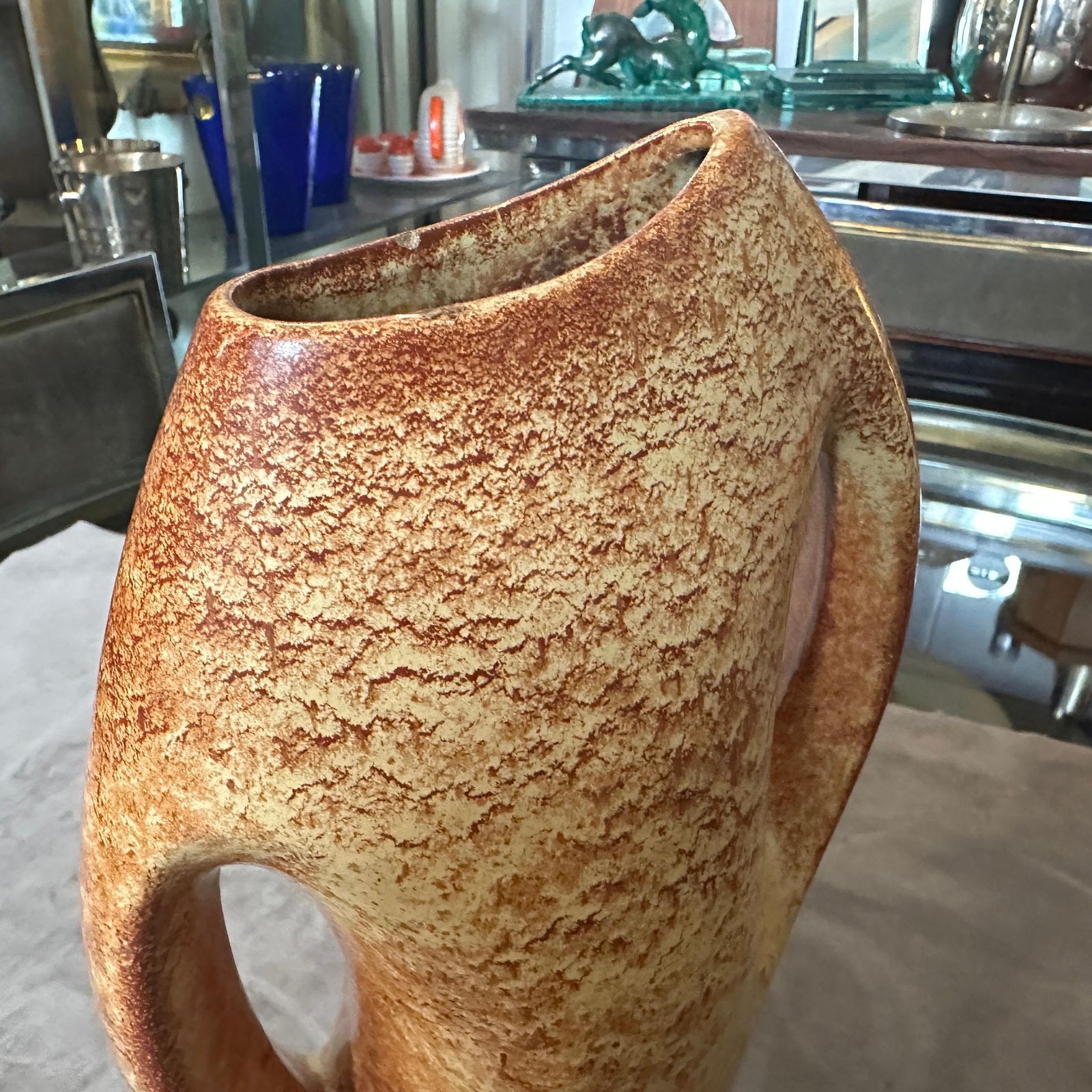 1970s Modernist Amber And Brown Ceramic Italian Vase By Giovanni Bertoncello photo 548.0