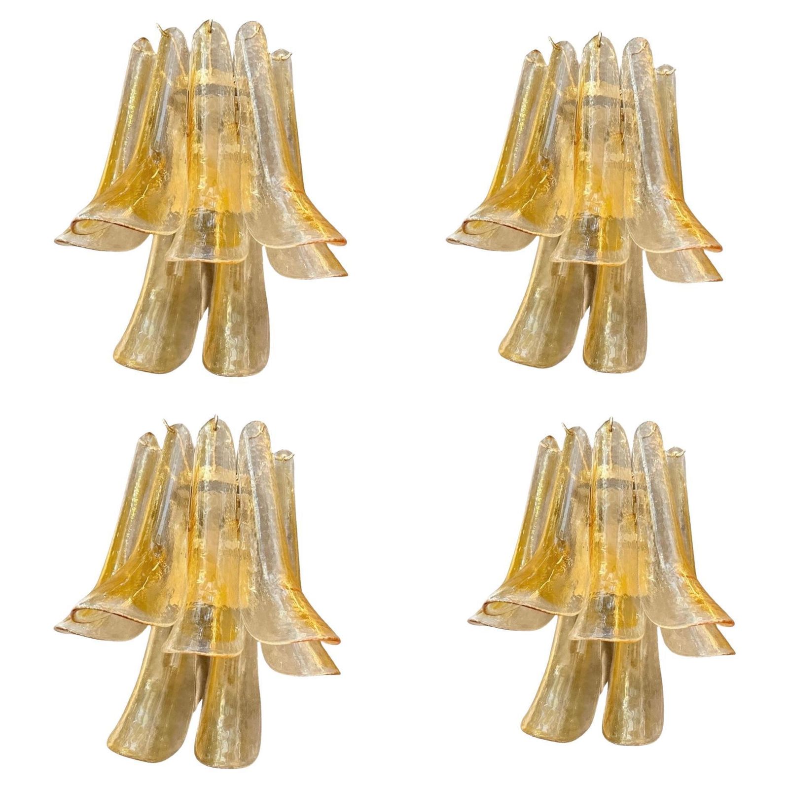 Four 1970s Mid Century Modern Murano Glass Petal Wall Sconces By La Murrina