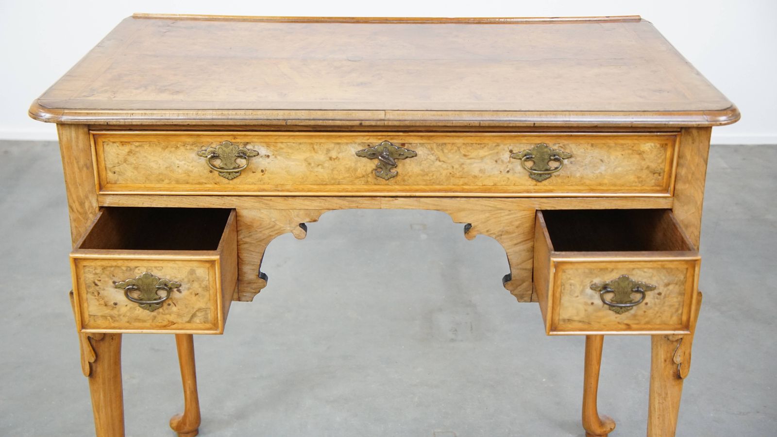 Beautiful Antique Dutch Burl Walnut Wooden Writing/Side Table From The 18th Century photo vintage