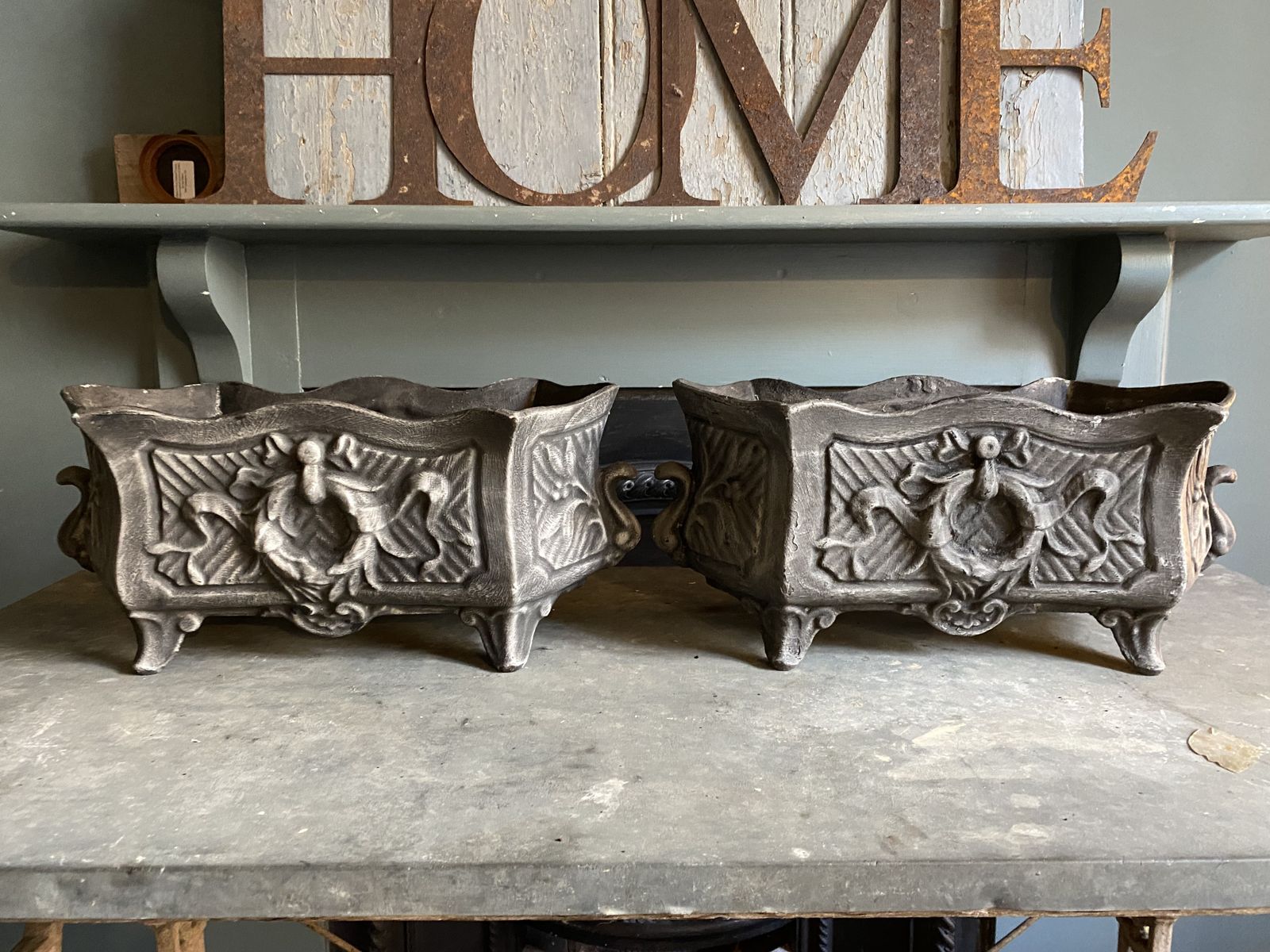 Pair Of French Deco Cast Iron Planters photo vinterior