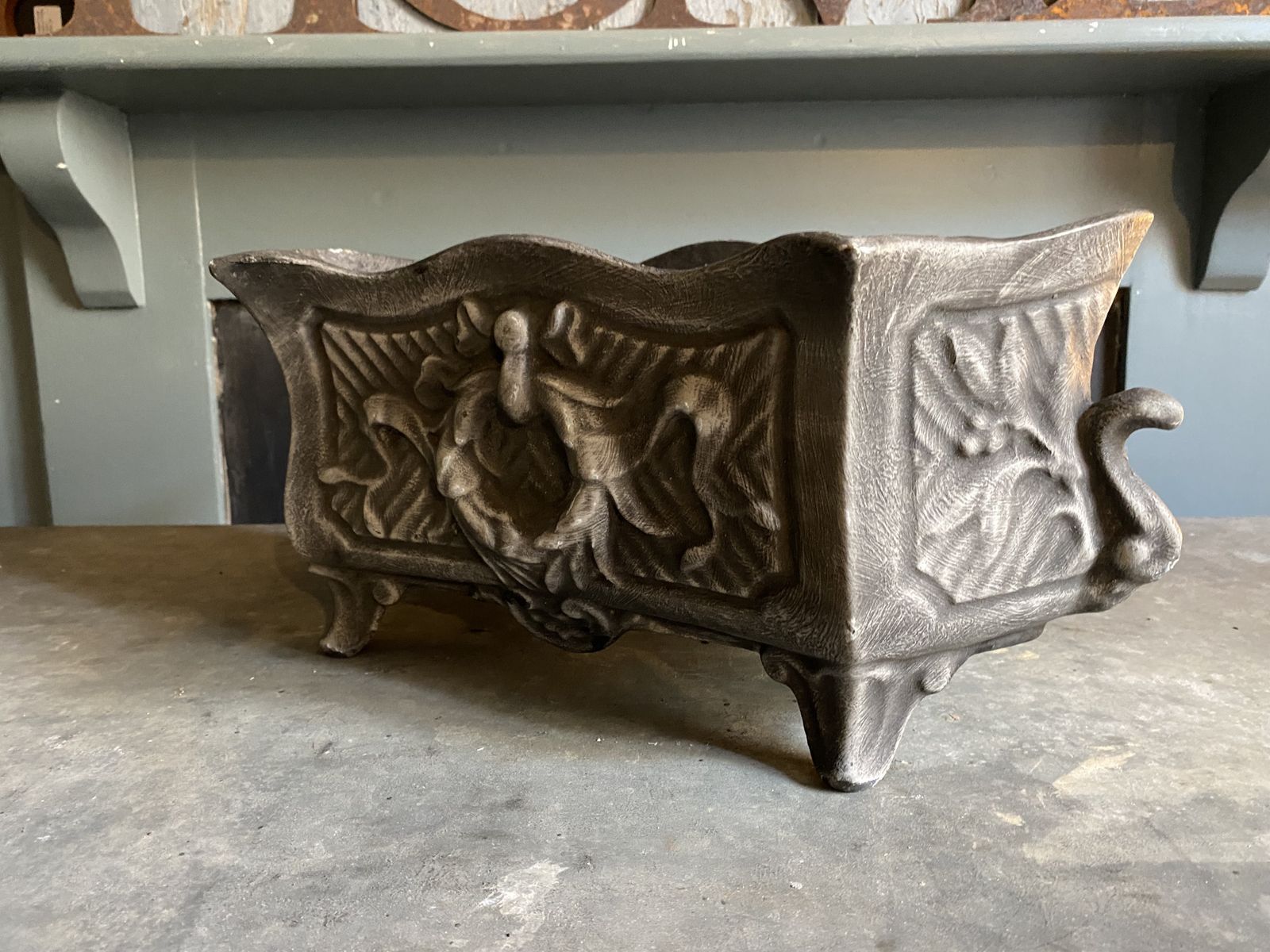 photo for sale Pair Of French Deco Cast Iron Planters