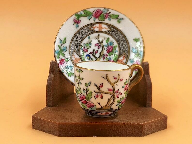 Antique Coalport China Indian Tree Miniature Cabinet Tea Cup And Saucer. Duo.   Free Uk Post.
