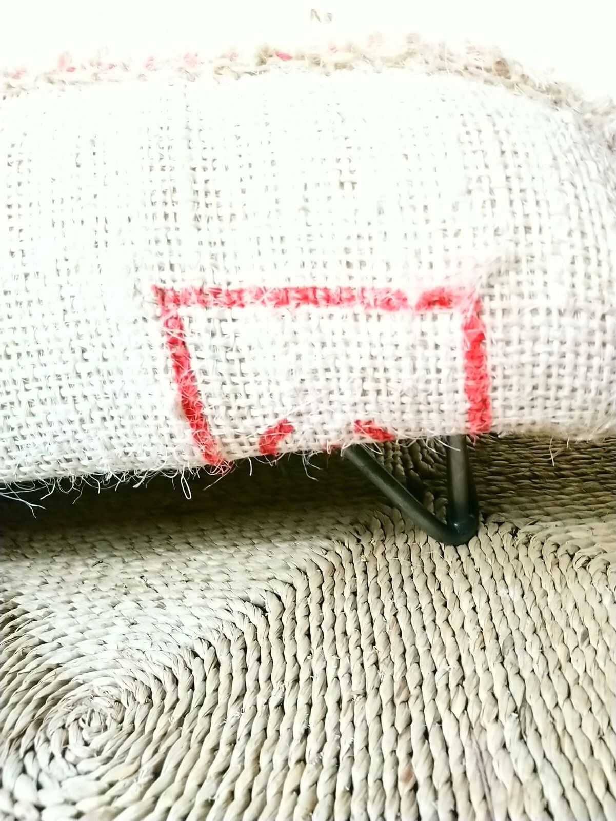 Fab Vintage Retro Industrial Xl Coffee Bean Sack Footstool Pouffe Hairpin Legs photo 141.0