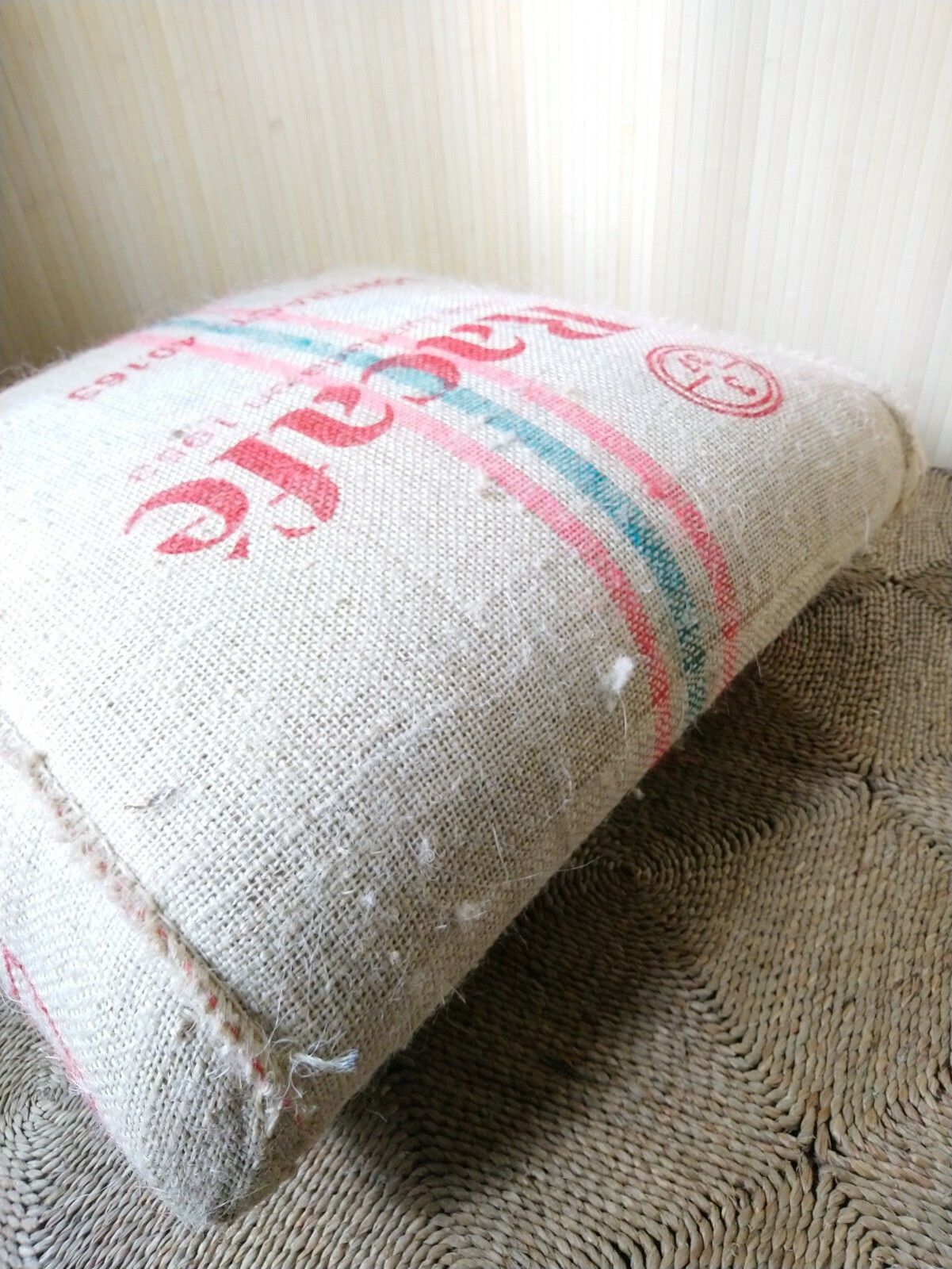 Fab Vintage Retro Industrial Xl Coffee Bean Sack Footstool Pouffe Hairpin Legs photo vintage