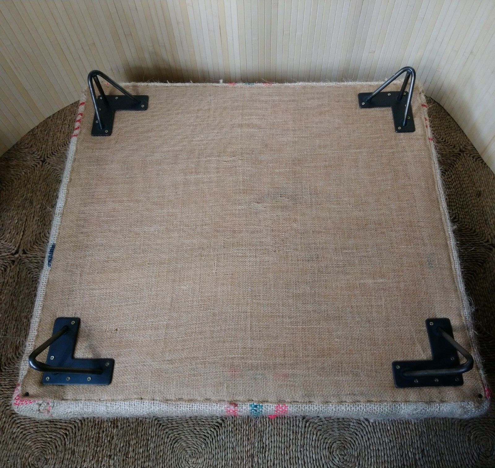 Furniture Fab Vintage Retro Industrial Xl Coffee Bean Sack Footstool Pouffe Hairpin Legs photo