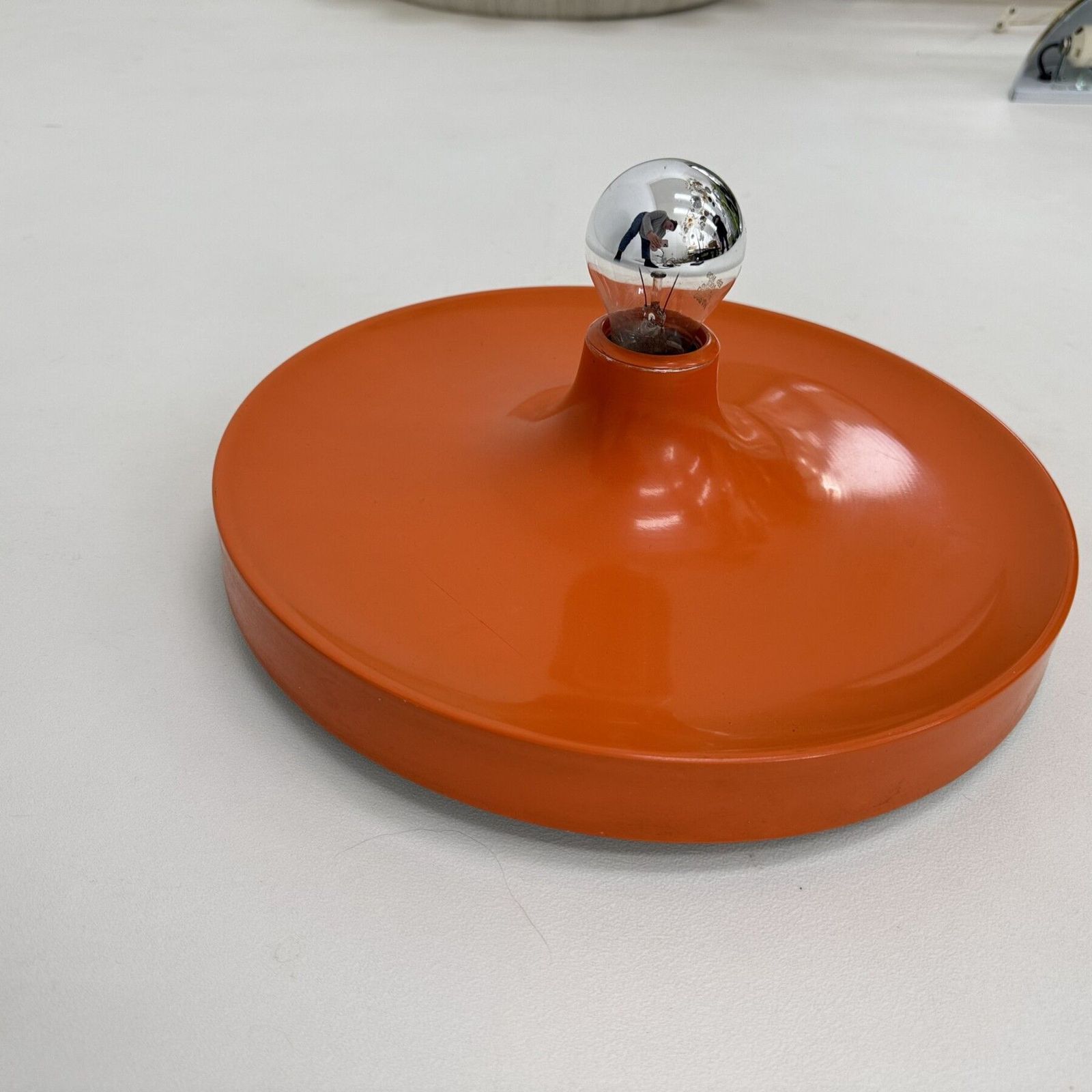 photo for sale Mid Century Design Honsel Orange Space Age Disc Lamp , 1970s Attributed To Charlotte Perriand For Les Arcs