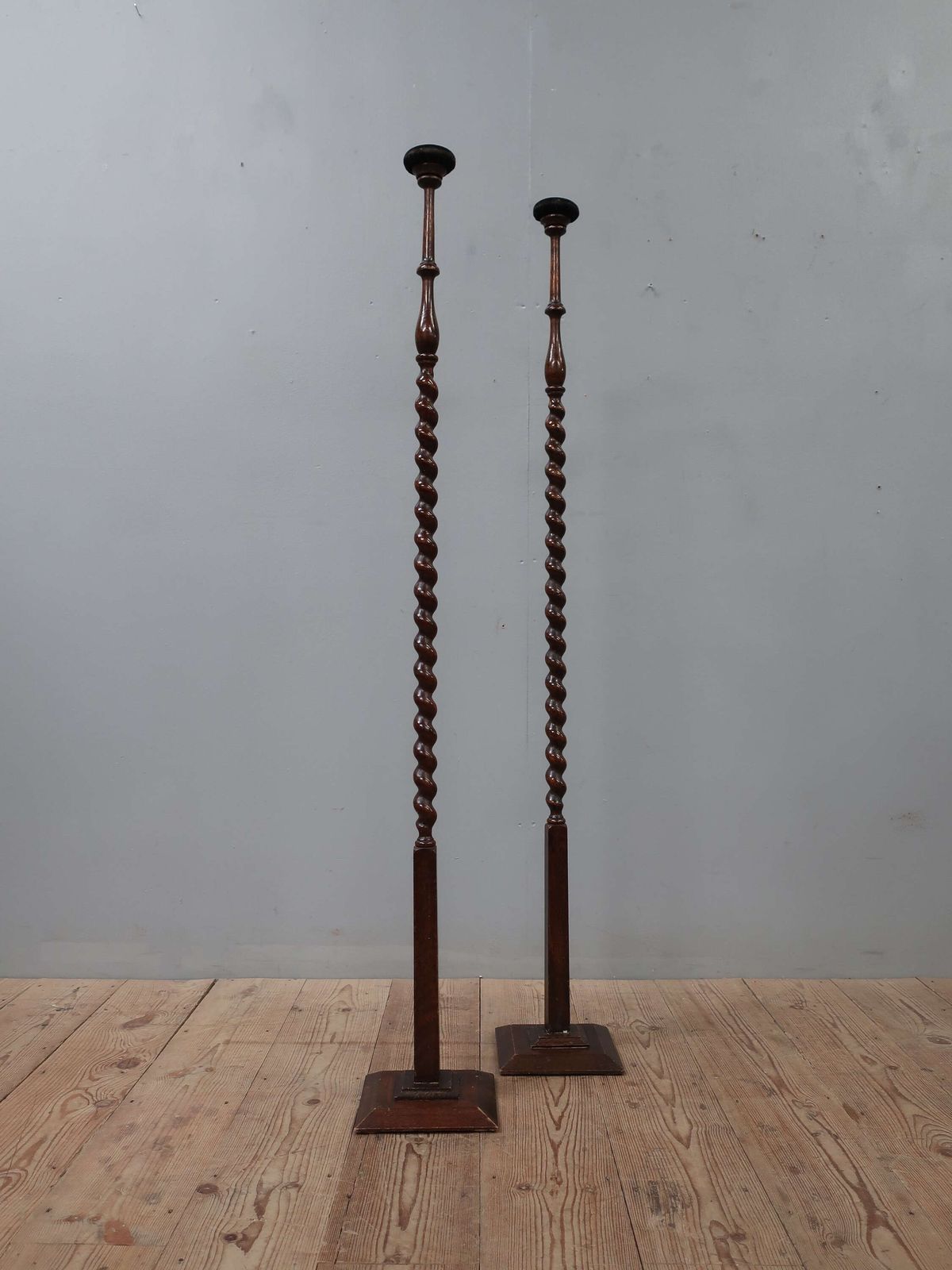 Pair Of Tall Barley Twist Oak Shops Hat Stands