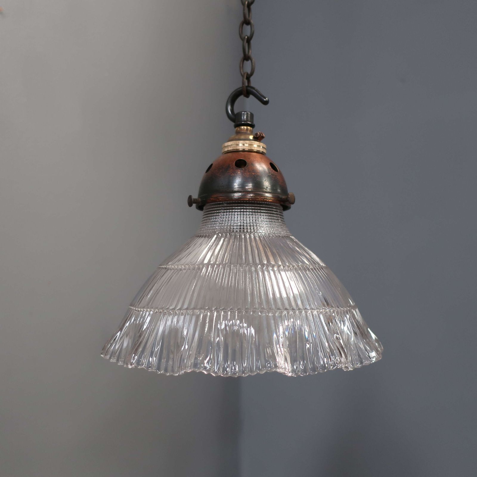 1920's Holophane Prismatic Glass Pendant Light photo furniture