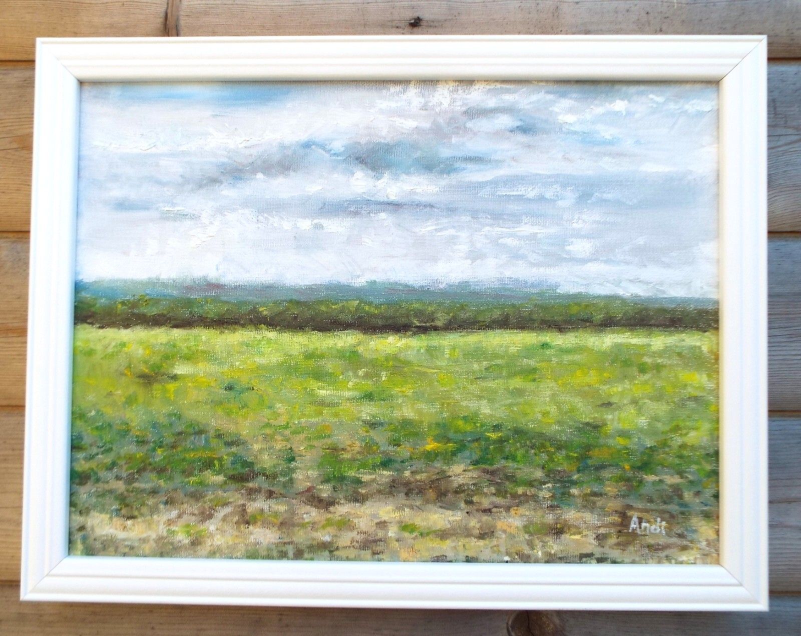 Green Summer Field Landscape Farm Original Oil Painting Signed Framed Andi Lucas