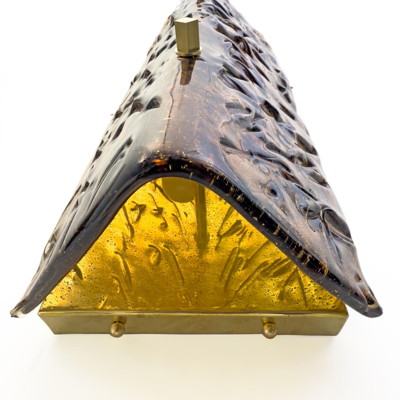 photo for sale Pair Of Mazzega Style Amber Murano Glass And Brass Sconces