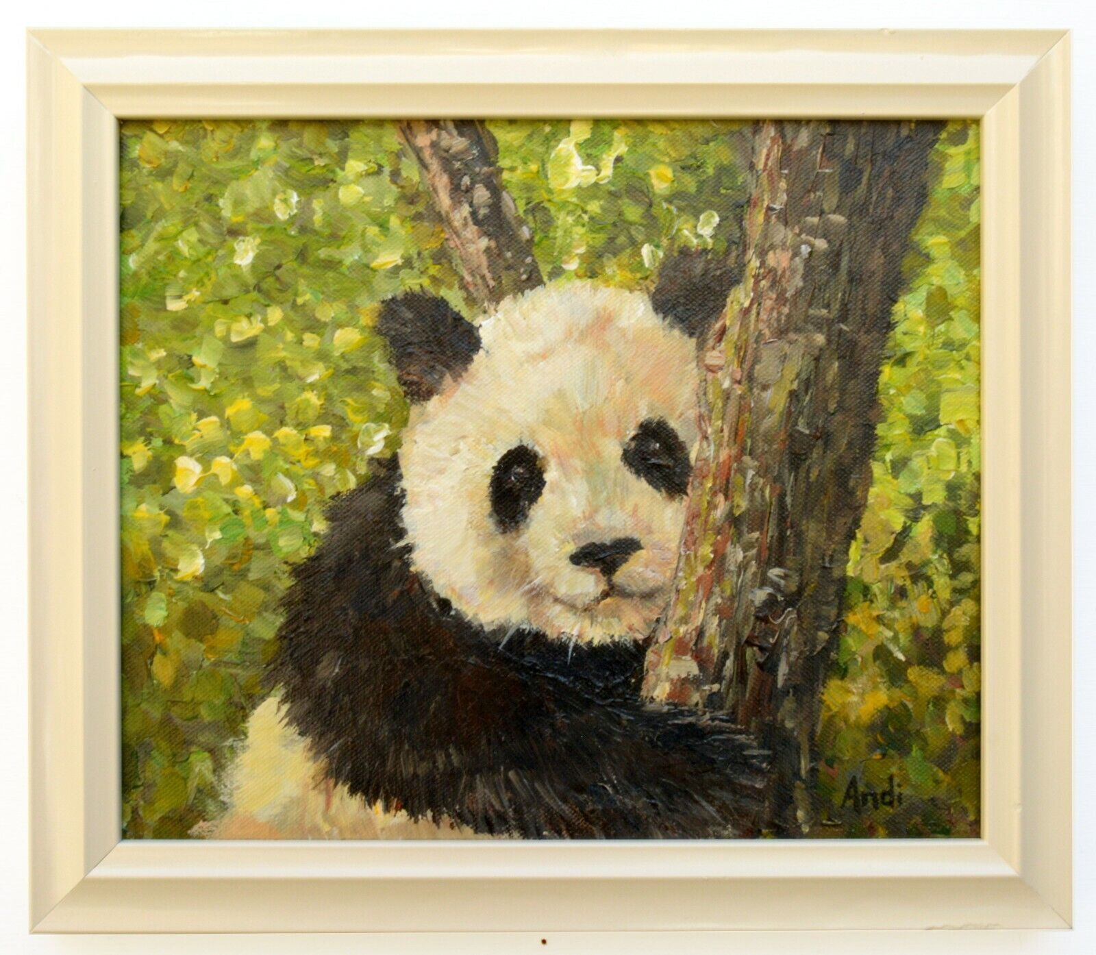 Baby Panda Portrait Framed Signed Painting Original Acrylic Wildlife Andi Lucas photo furniture