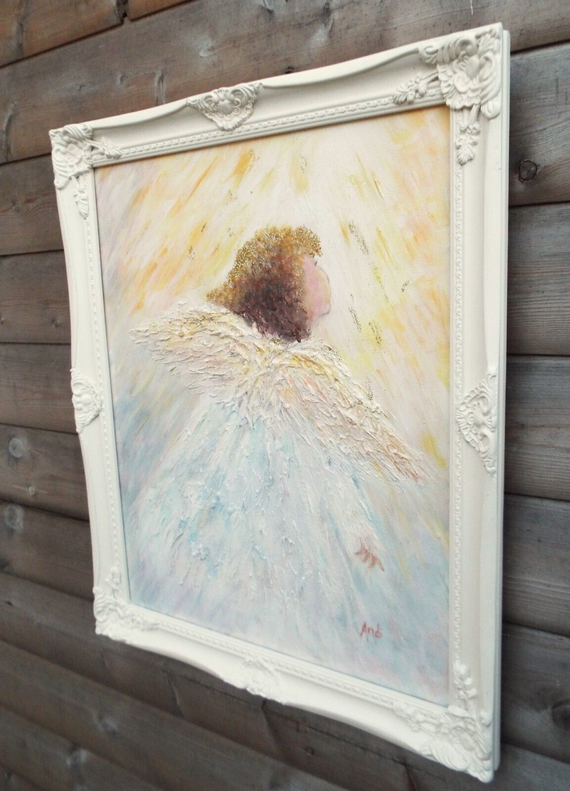 Heavenly Guardian Angel Of Light Original Framed Painting Andi J Lucas photo furniture